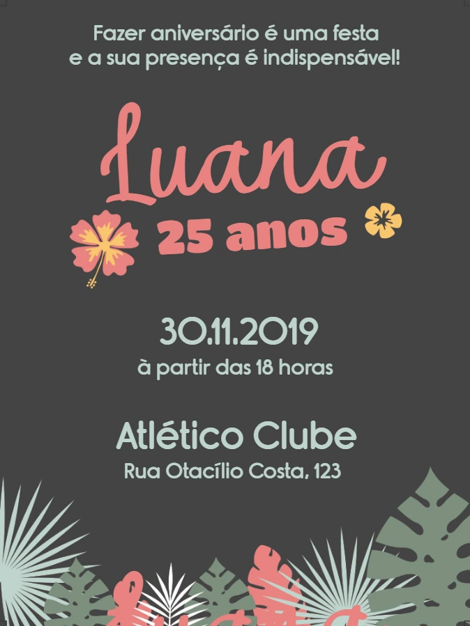 Convite de Aniversário Tropical com Flores para Editar Online