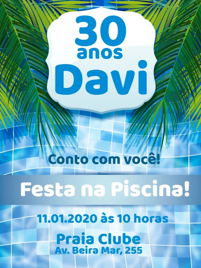 Convite de Aniversário Festa na Piscina Tropical para Editar Online