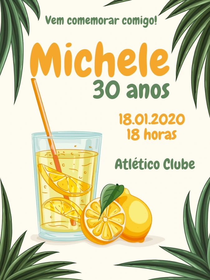 Convite de Aniversário Limonada Tropical para Editar Online