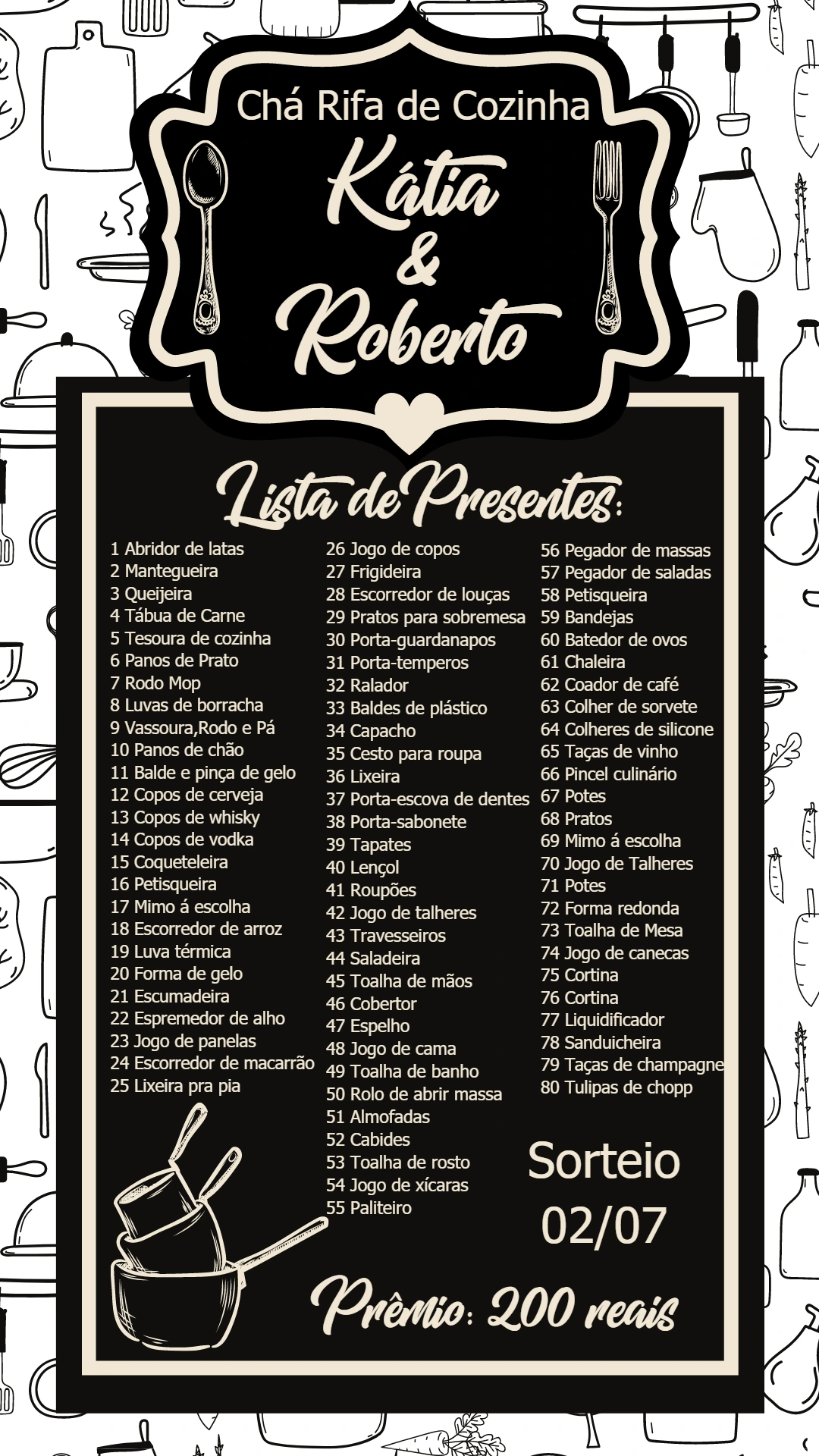 Convite Chá Rifa de Cozinha Estilo Lousa para Editar Online