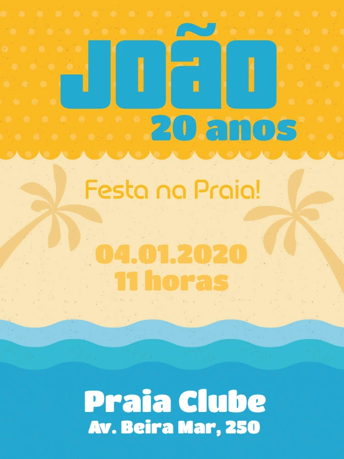 Convite de Aniversário Tema Praia Editável Online