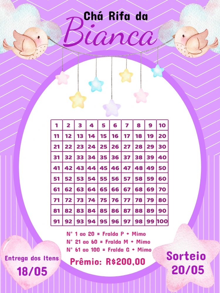 Chá Rifa de Bebê Menina Pássarinhos para Editar Online