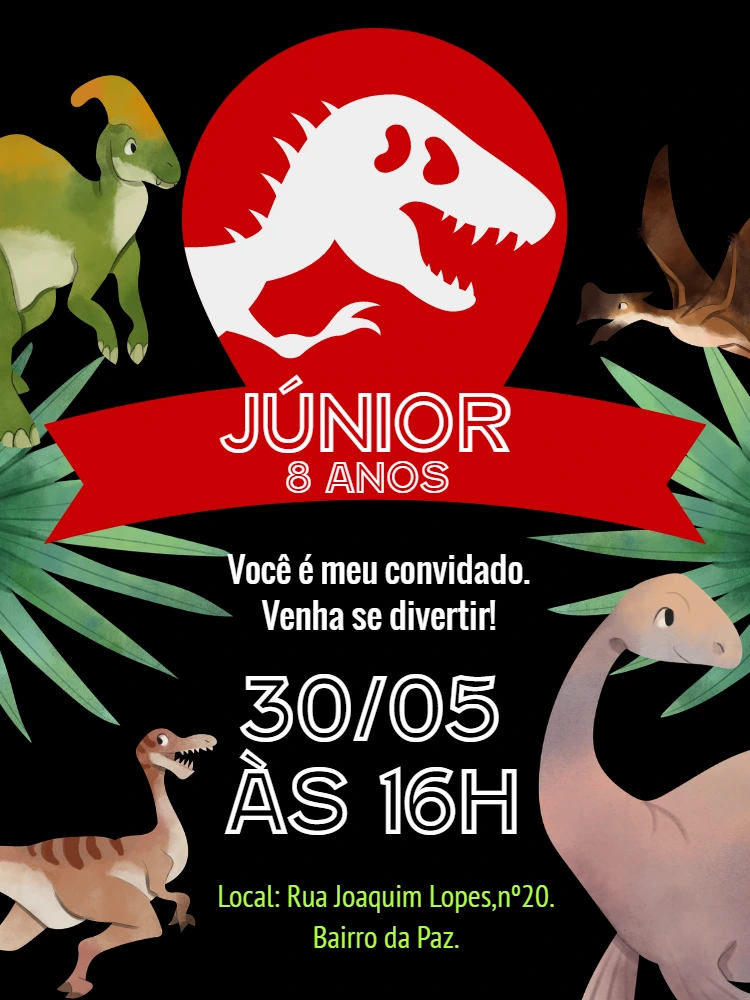 Convite de Aniversário Dinossauros para Editar Online