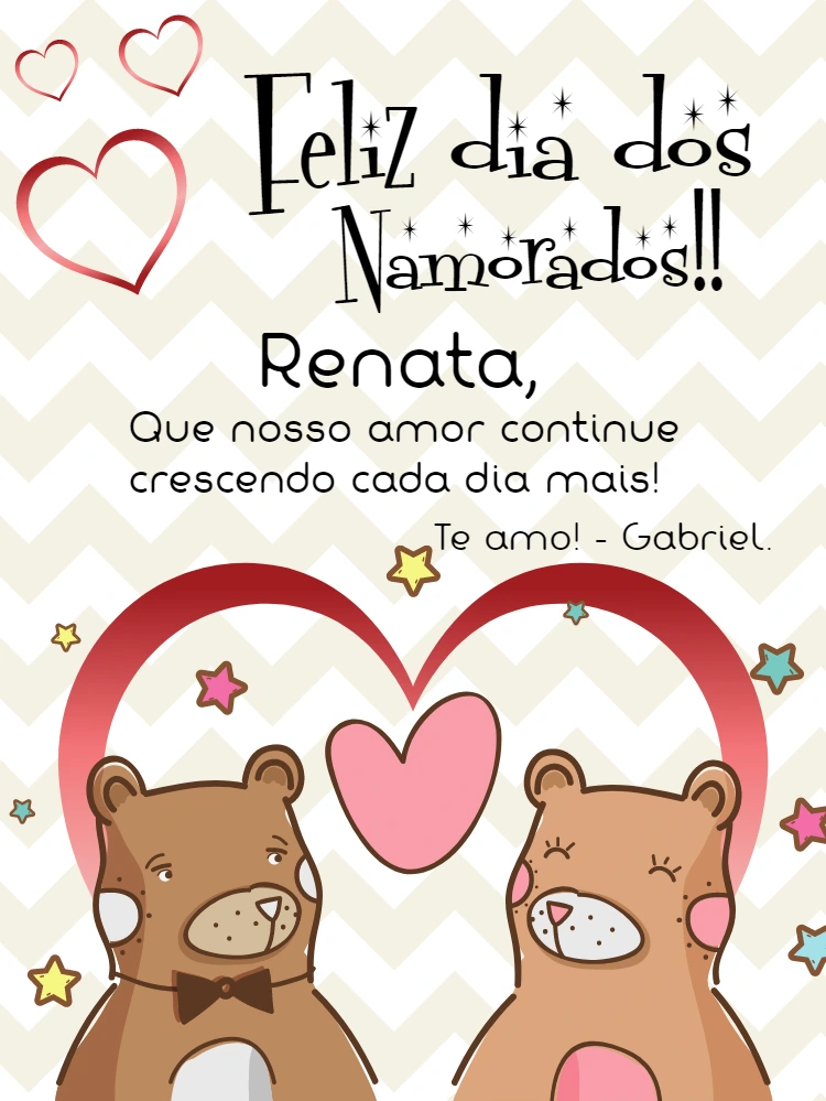 Cartão Dia dos Namorados com Ursinhos Fofos para Editar Online