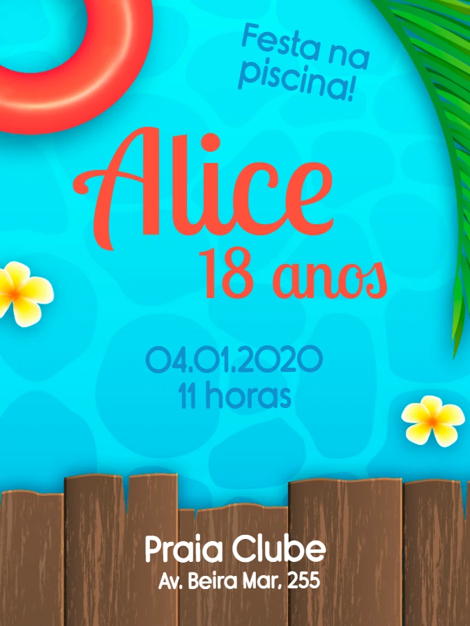 Convite Aniversário Pool Party Tropical para Editar Online