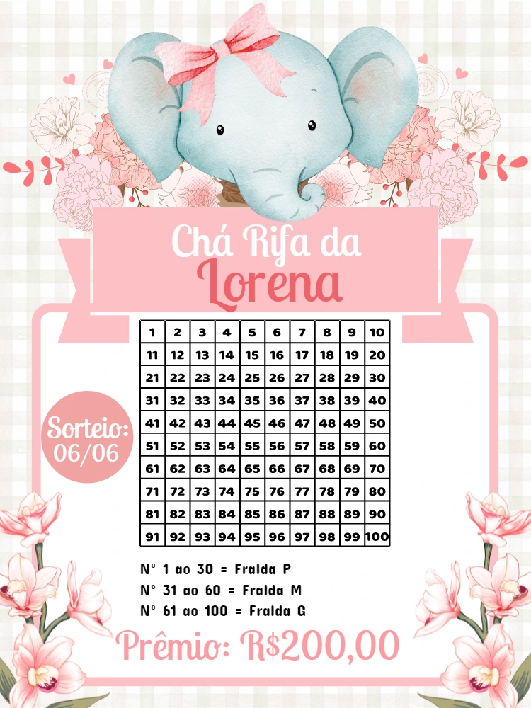 Chá Rifa Elefantinha Rosa com Flores para Editar Online