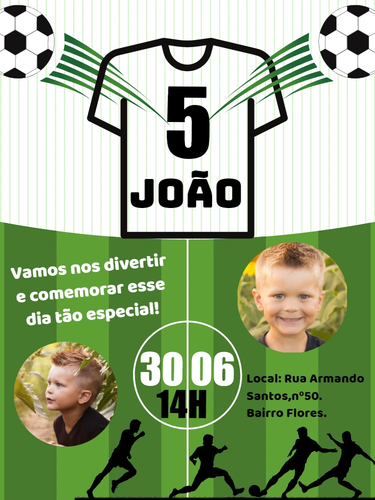 Convite de Aniversário Futebol com Foto para Editar Online