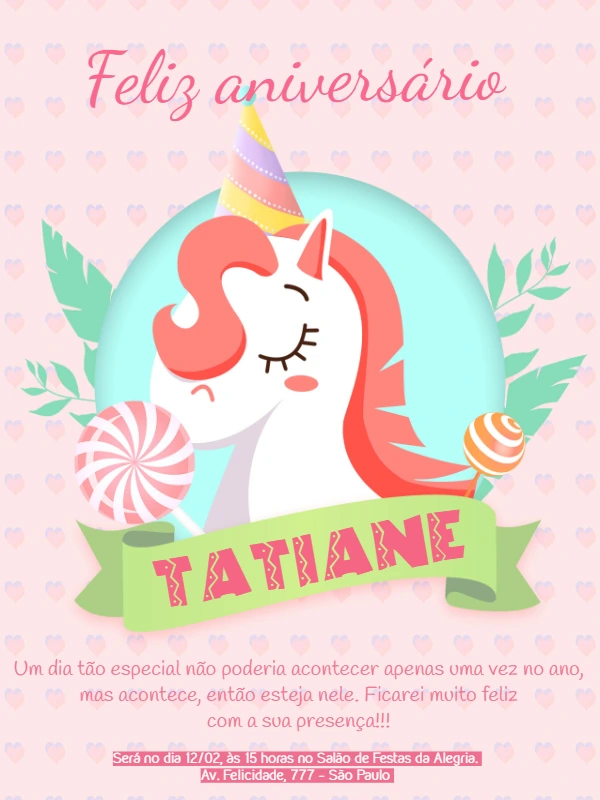Convite Aniversário Unicórnio Mágico Editável Online