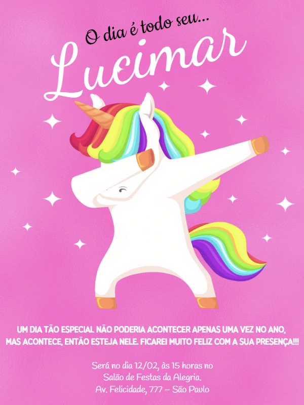 Convite de Aniversário Unicórnio Dab Editável Online