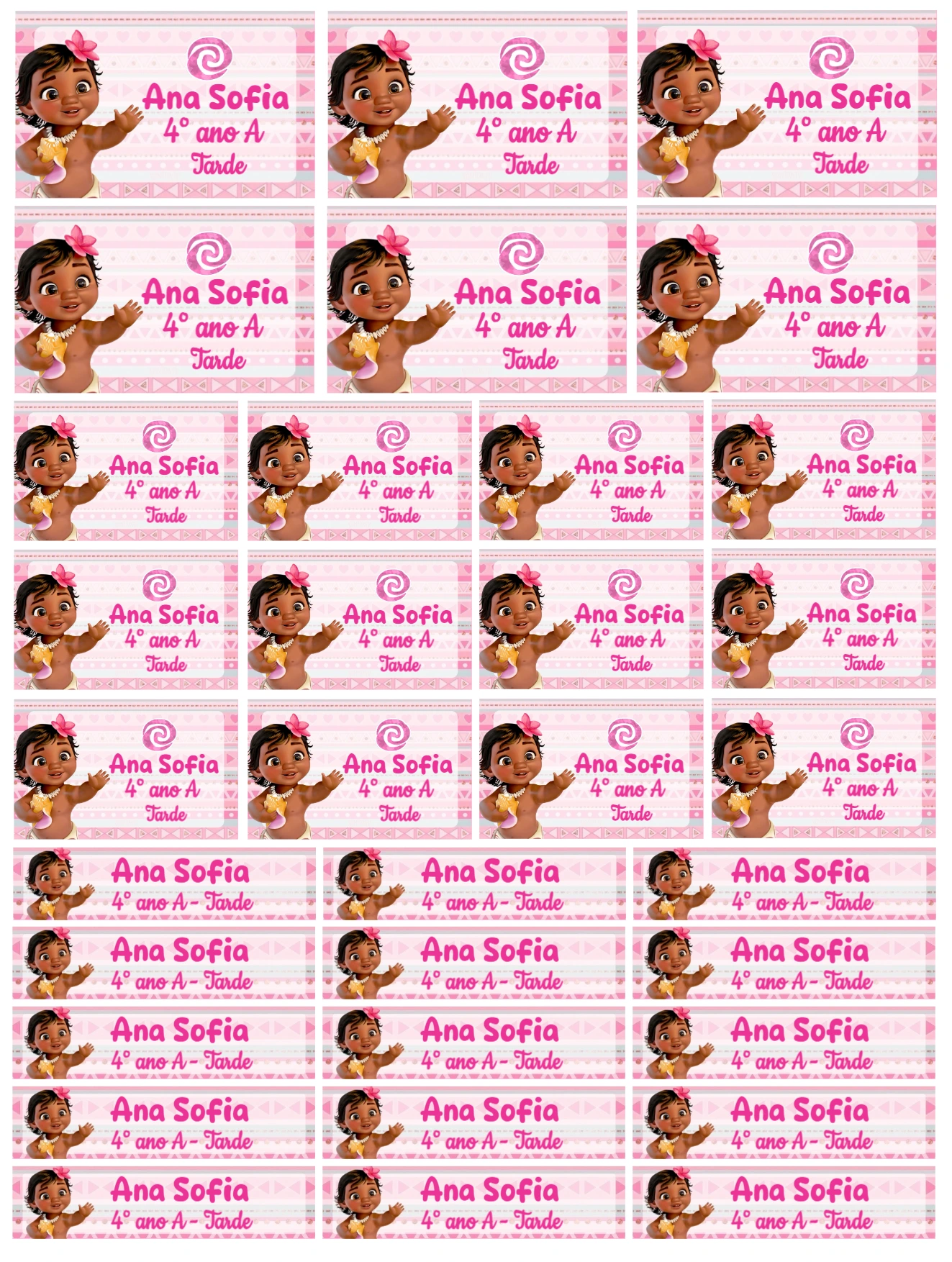 Etiquetas Escolares Moana Baby Rosa para Editar e Imprimir