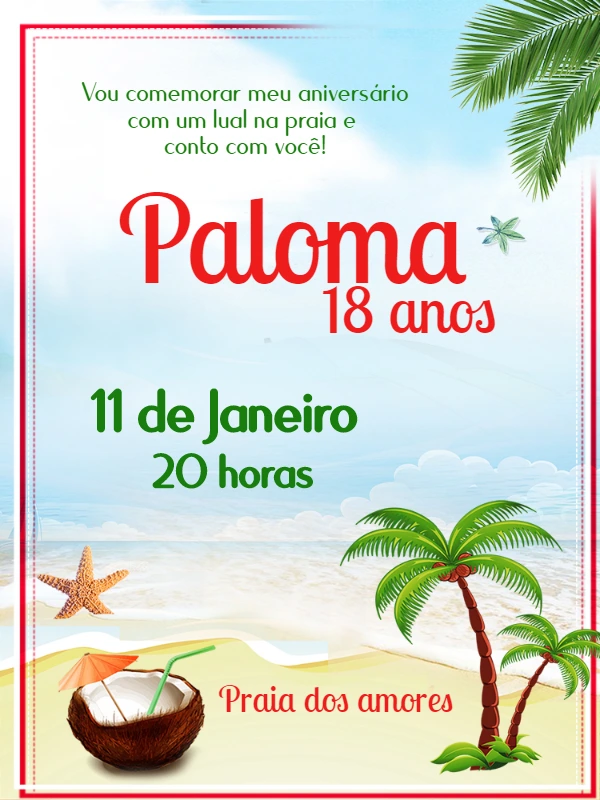 Convite de Aniversário Tropical Praia Editável Online