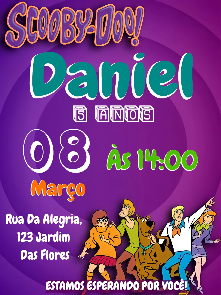 Convite de Aniversário Scooby-Doo para Editar Online