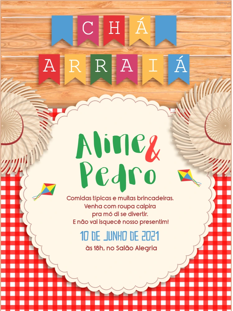 Convite Chá Arraiá com Bandeirinhas para Editar Online