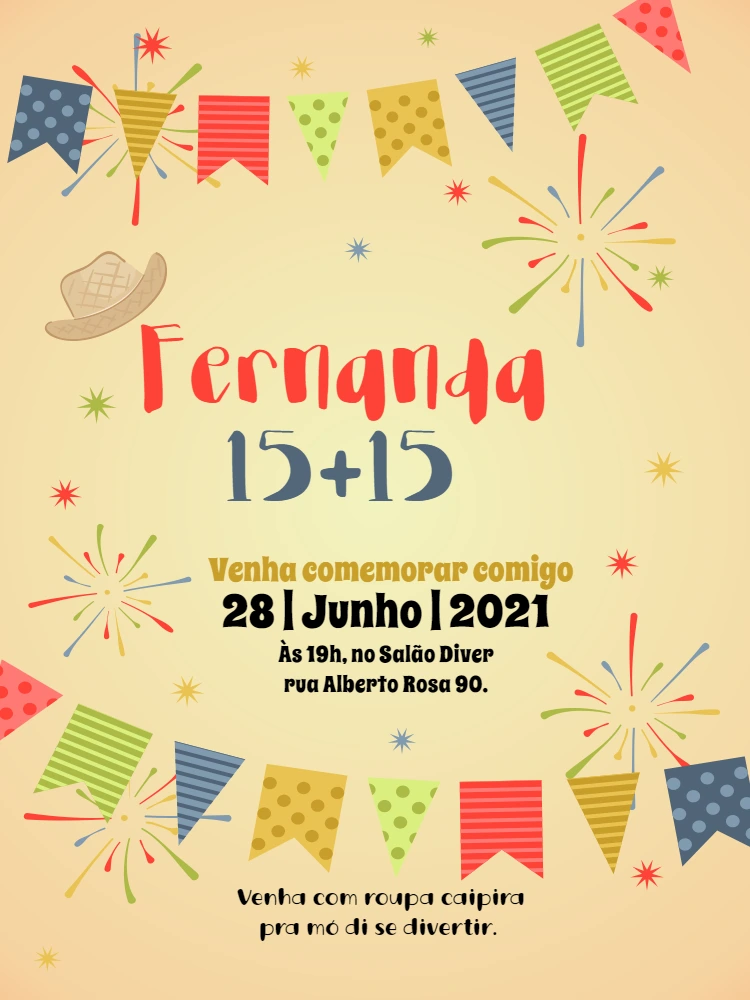 Convite de Aniversário Festa Junina com Bandeirinhas para Editar