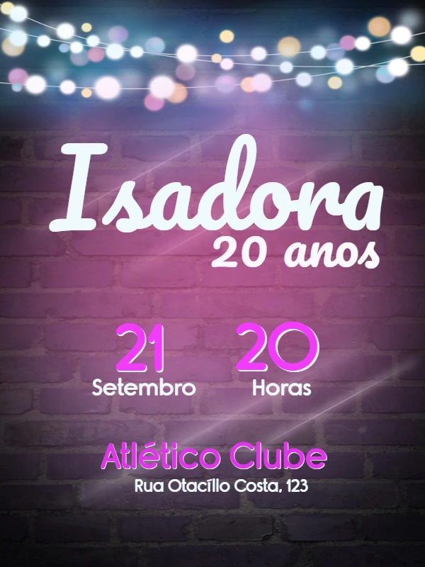 Convite de Aniversário Neon com Luzes para Editar Online