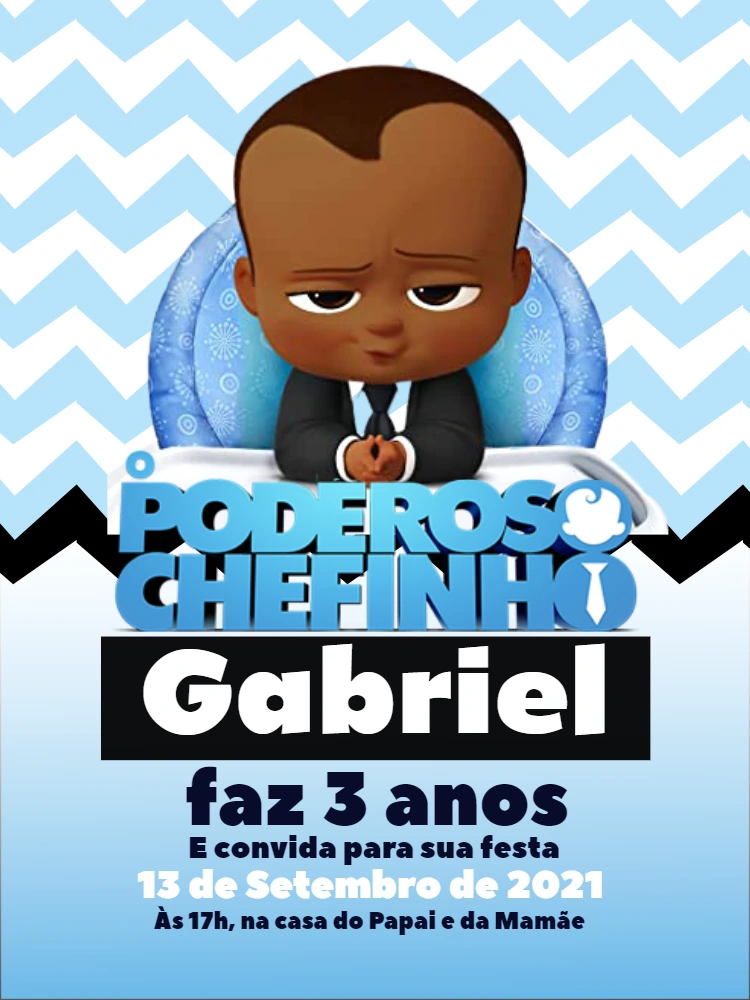 Convite Aniversário Poderoso Chefinho Negro para Editar Online