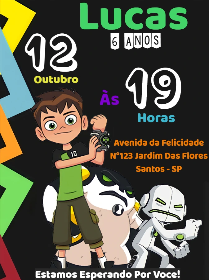 Convite de Aniversário Ben 10 para Editar Online