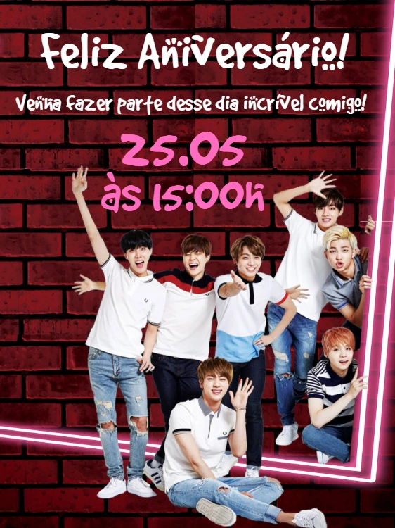 Convite de Aniversário BTS para Editar Online e Imprimir