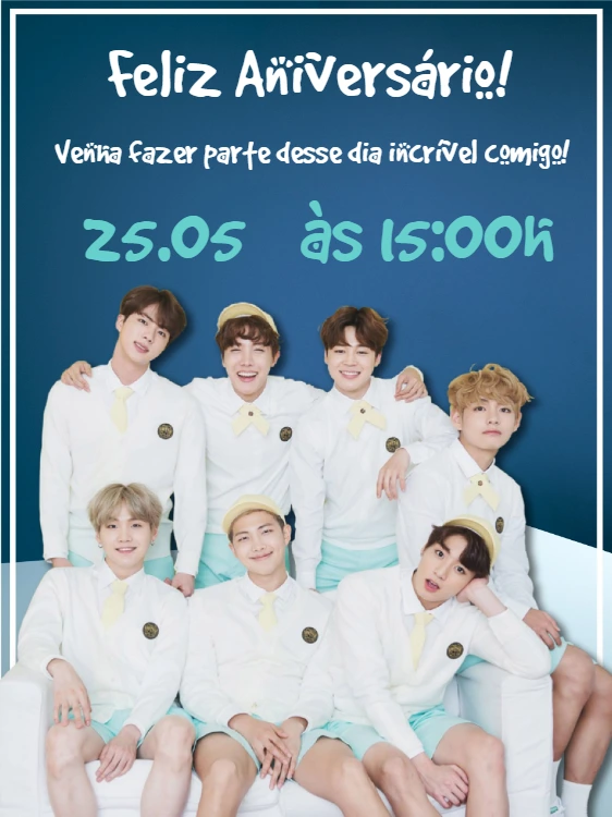 Convite de Aniversário BTS K-pop para Editar Online