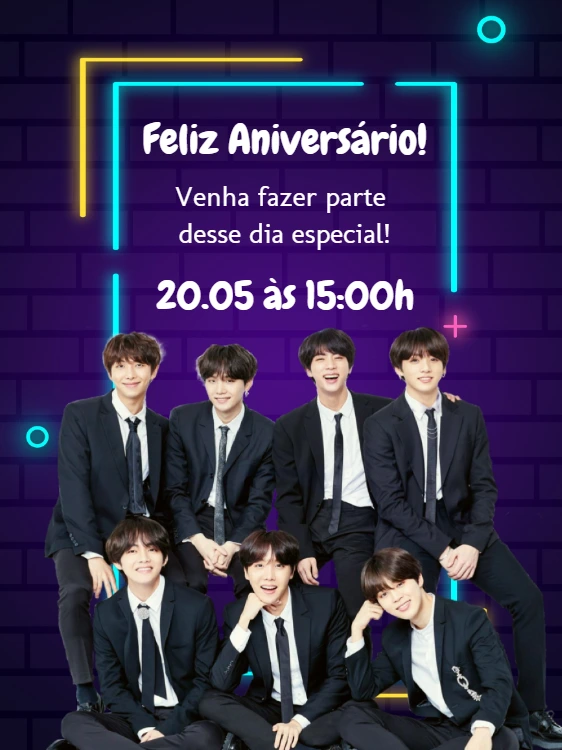Convite de Aniversário BTS K-pop para Editar Online