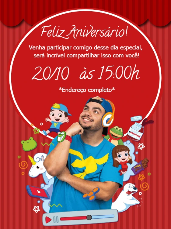 Convite de Aniversário Luccas Neto para Editar Online