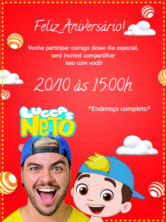 Convite de Aniversário Luccas Neto para Editar Online