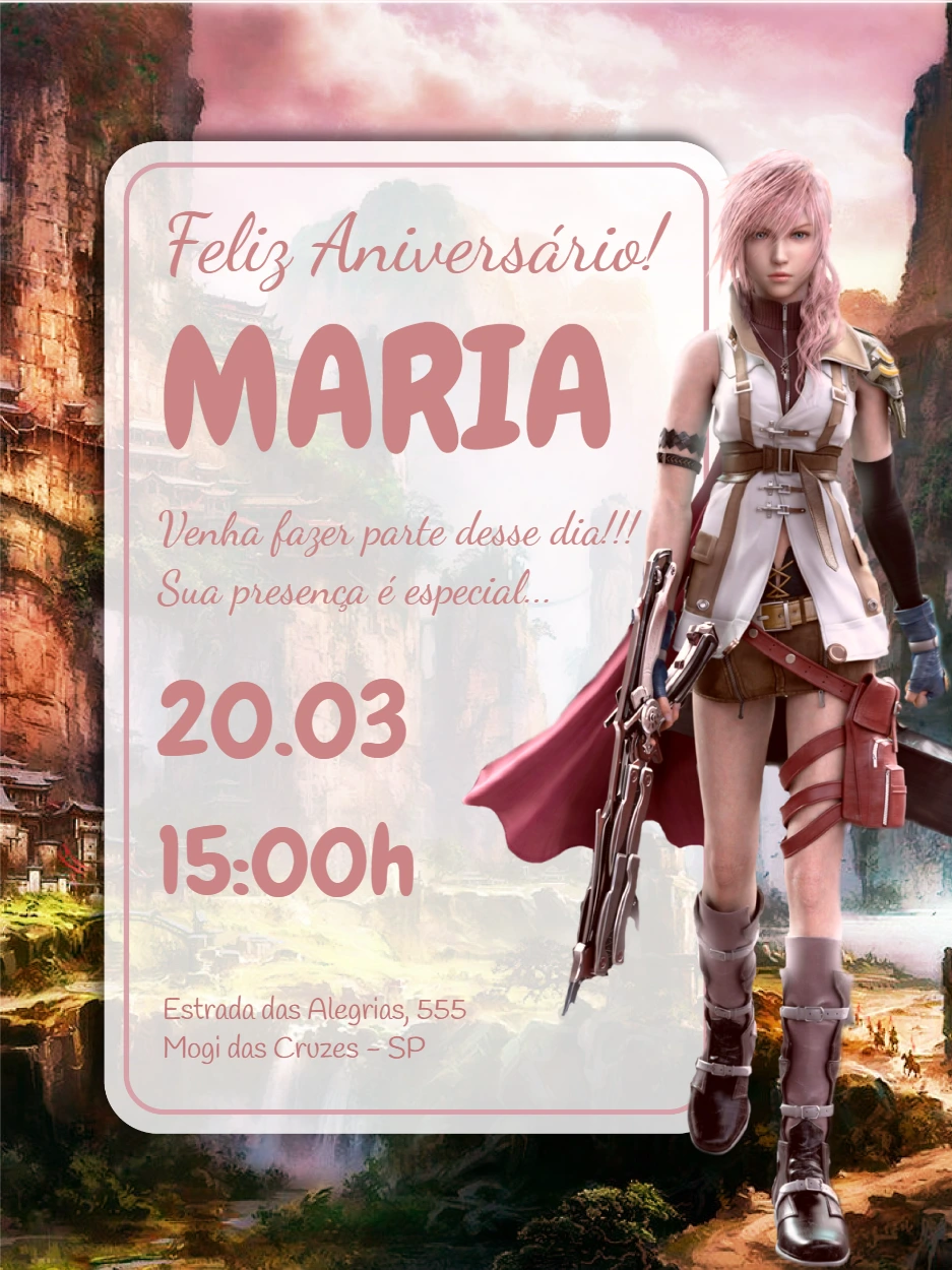 Convite Aniversário Final Fantasy para Editar Online