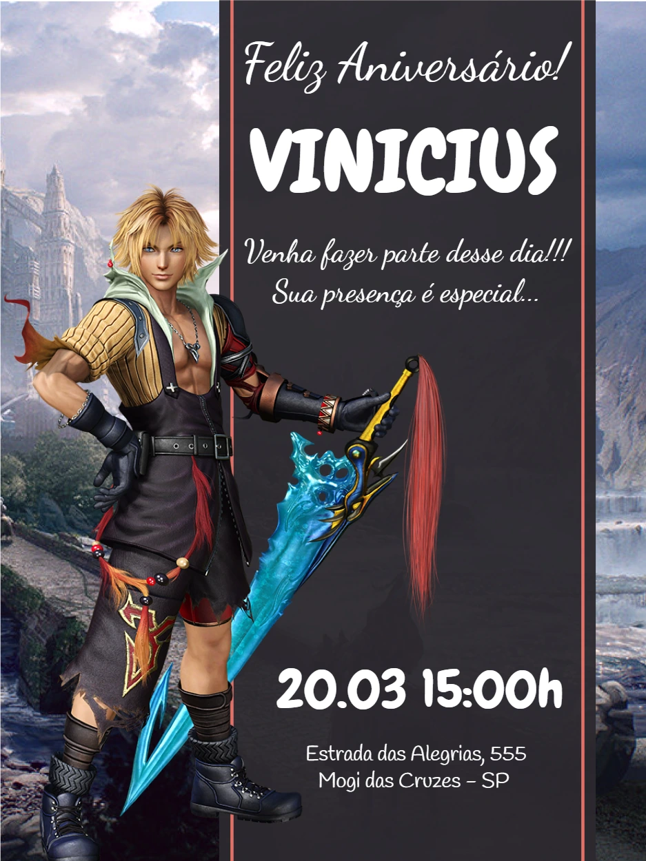 Convite de Aniversário Final Fantasy para Editar Online
