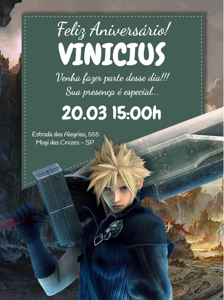 Convite de Aniversário Final Fantasy para Editar Online