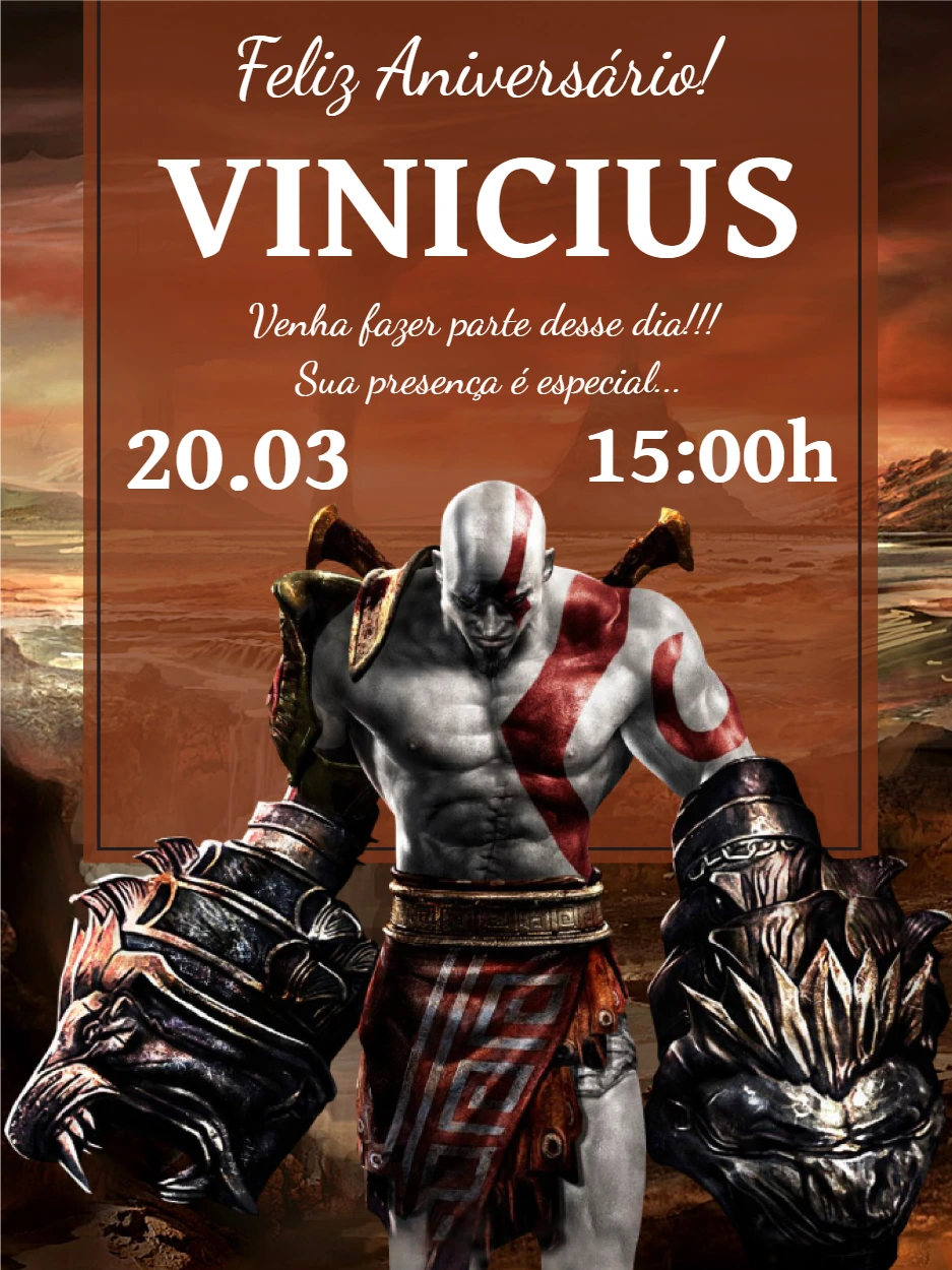 Convite Aniversário God Of War para Editar Online