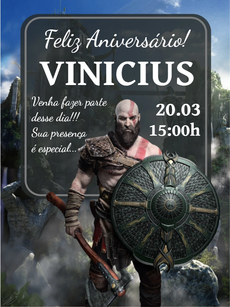Convite de Aniversário God Of War com Kratos para Editar Online