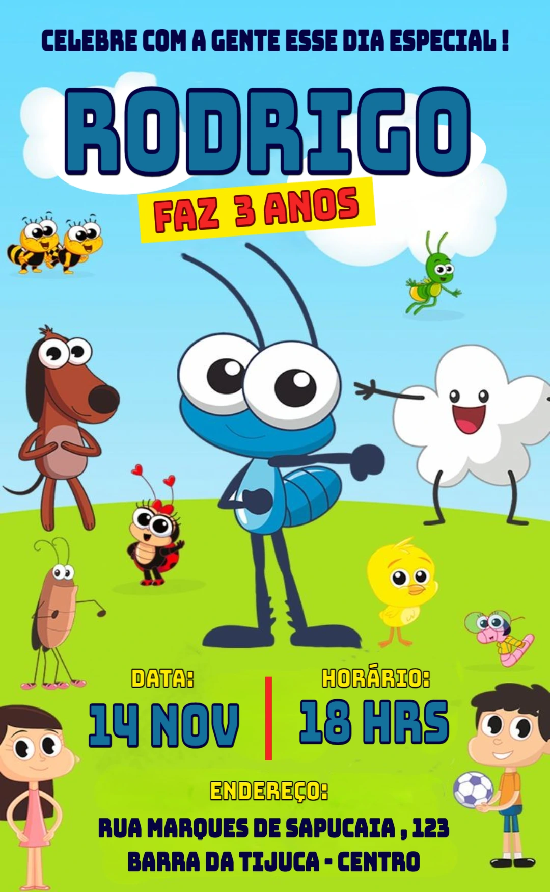 Convite Aniversário Bob Zoom e sua Turma para Editar Online