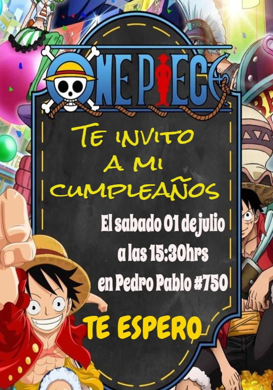 Invitación de Cumpleaños One Piece con Luffy para Editar Online