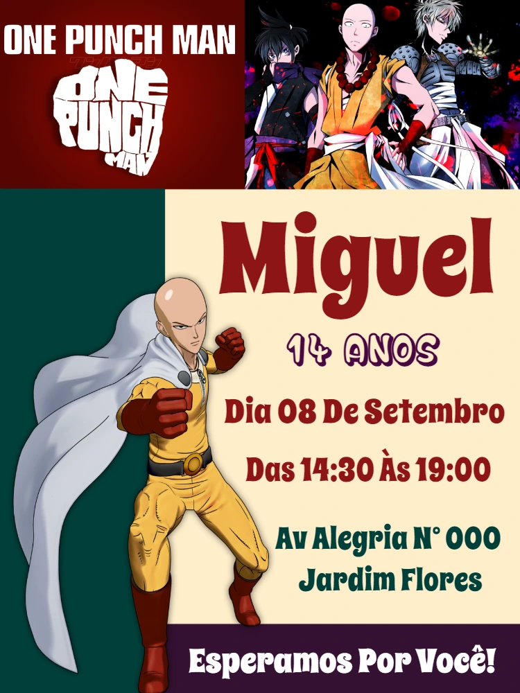 Convite de Aniversário One Punch Man para Editar Online