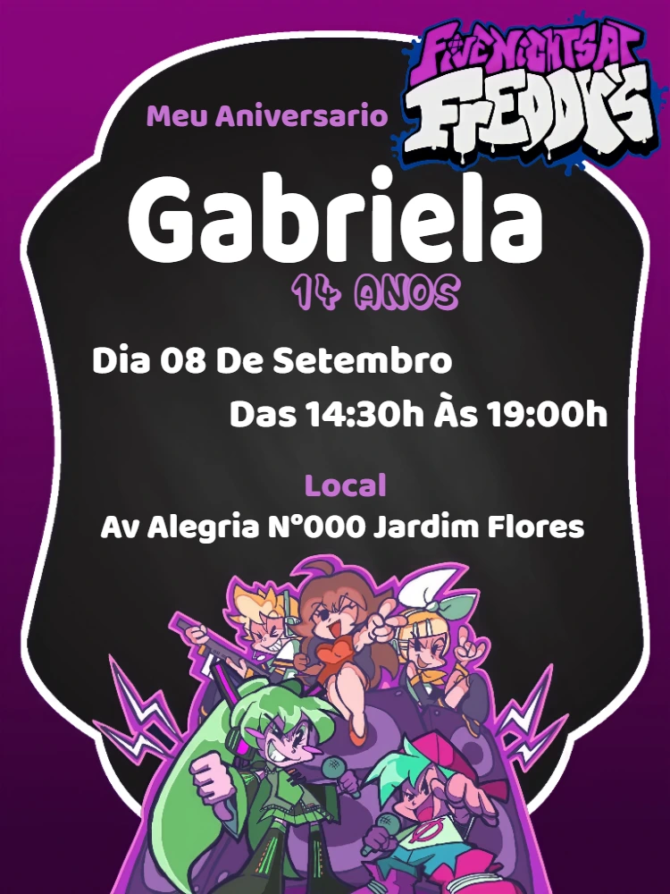 Convite Aniversário Friday Night Funkin com Personagens para Editar
