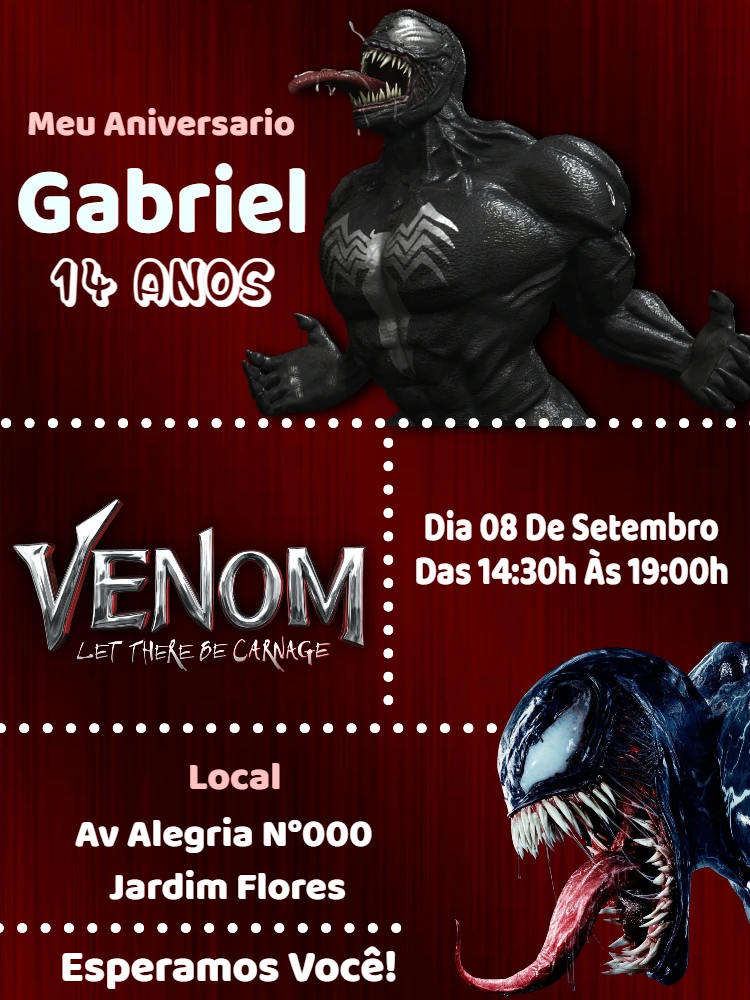 Convite de Aniversário do Venom para Editar Online