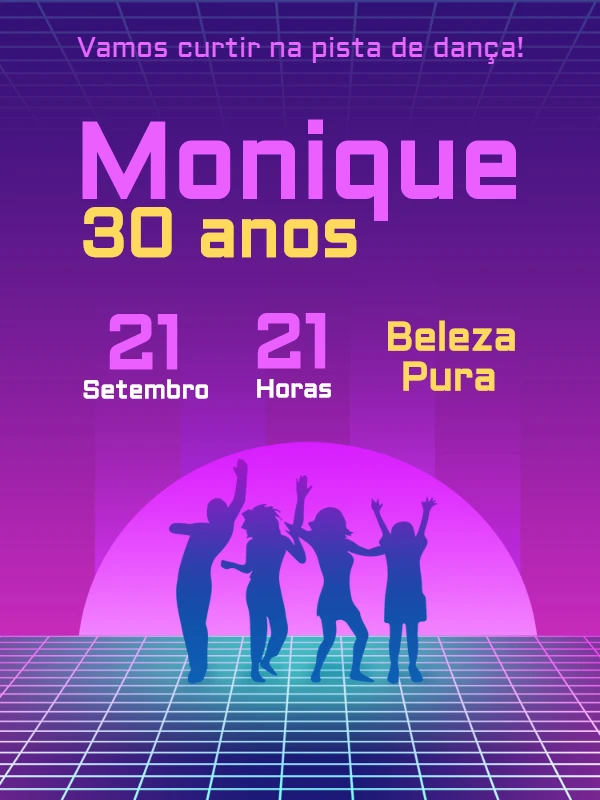 Convite de Aniversário Balada Neon para Editar Online