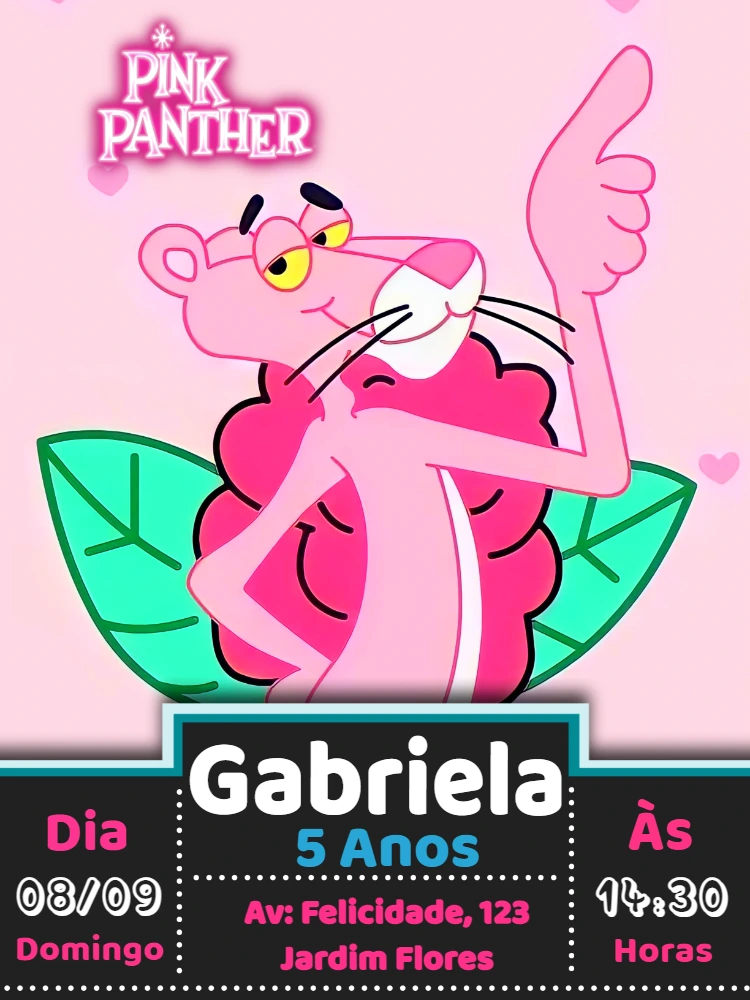 Convite Aniversário Pantera Cor de Rosa para Editar Online