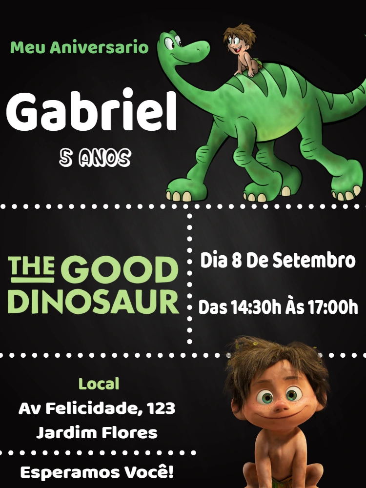Convite de Aniversário O Bom Dinossauro Editável Online