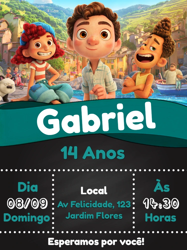 Convite de Aniversário Luca Disney para Editar e Imprimir