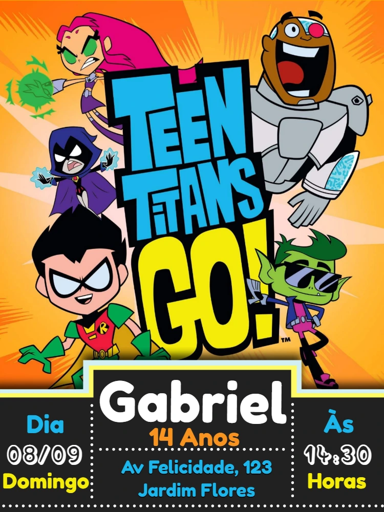 Convite Aniversário Jovens Titãs em Ação para Editar Online