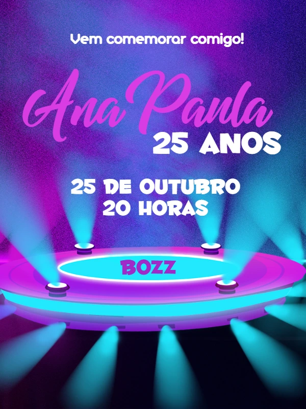Convite de Aniversário Balada Neon para Editar Online