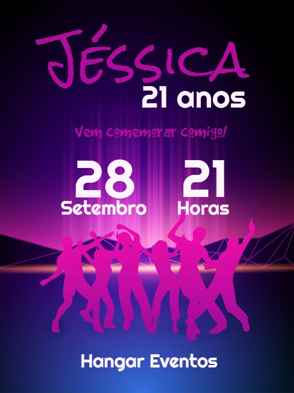 Convite de Aniversário Balada Neon para Editar Online