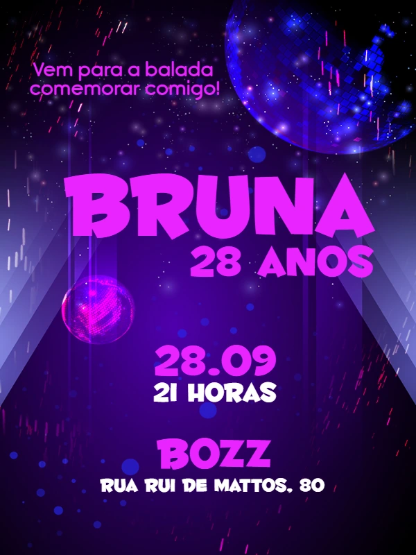 Convite de Aniversário Balada Neon para Editar Online