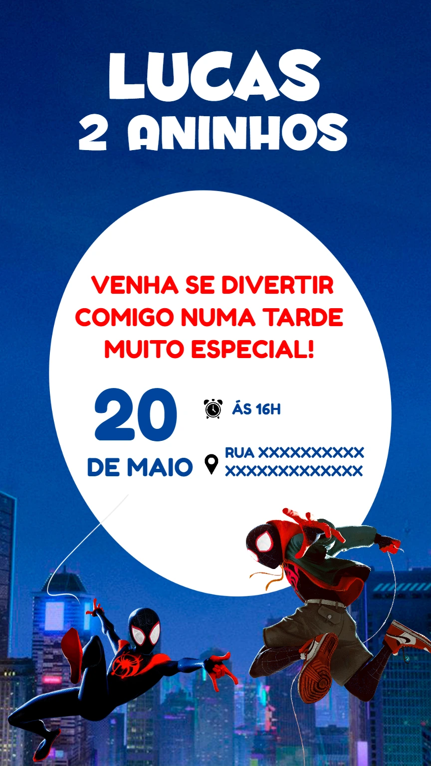 Convite de Aniversário Homem-Aranha Miles Morales para Editar