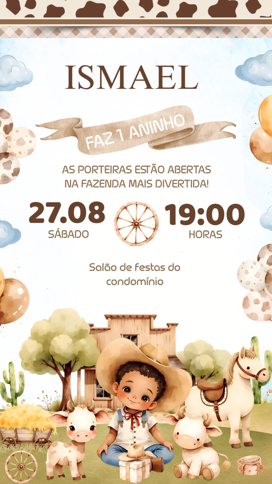 Convite de Aniversário Fazendinha Menino para Editar Online