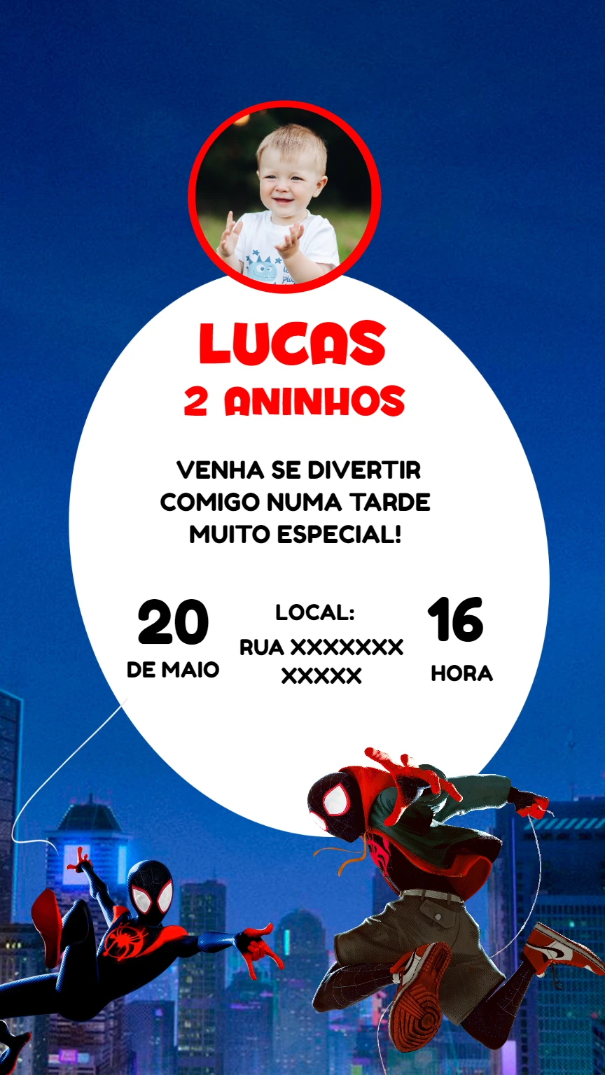 Convite Aniversário Homem-Aranha Aranhaverso com Foto para Editar