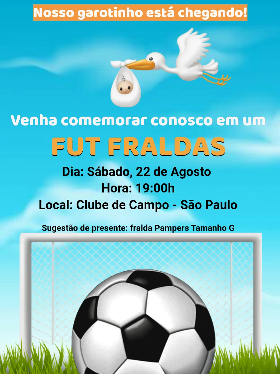 Convite Fut Fraldas Futebol para Editar e Imprimir