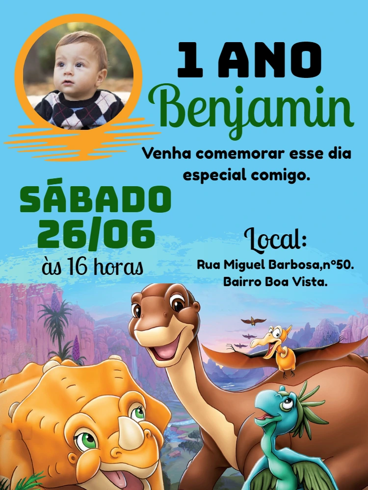 Convite Aniversário Em Busca do Vale Encantado com Foto para Editar