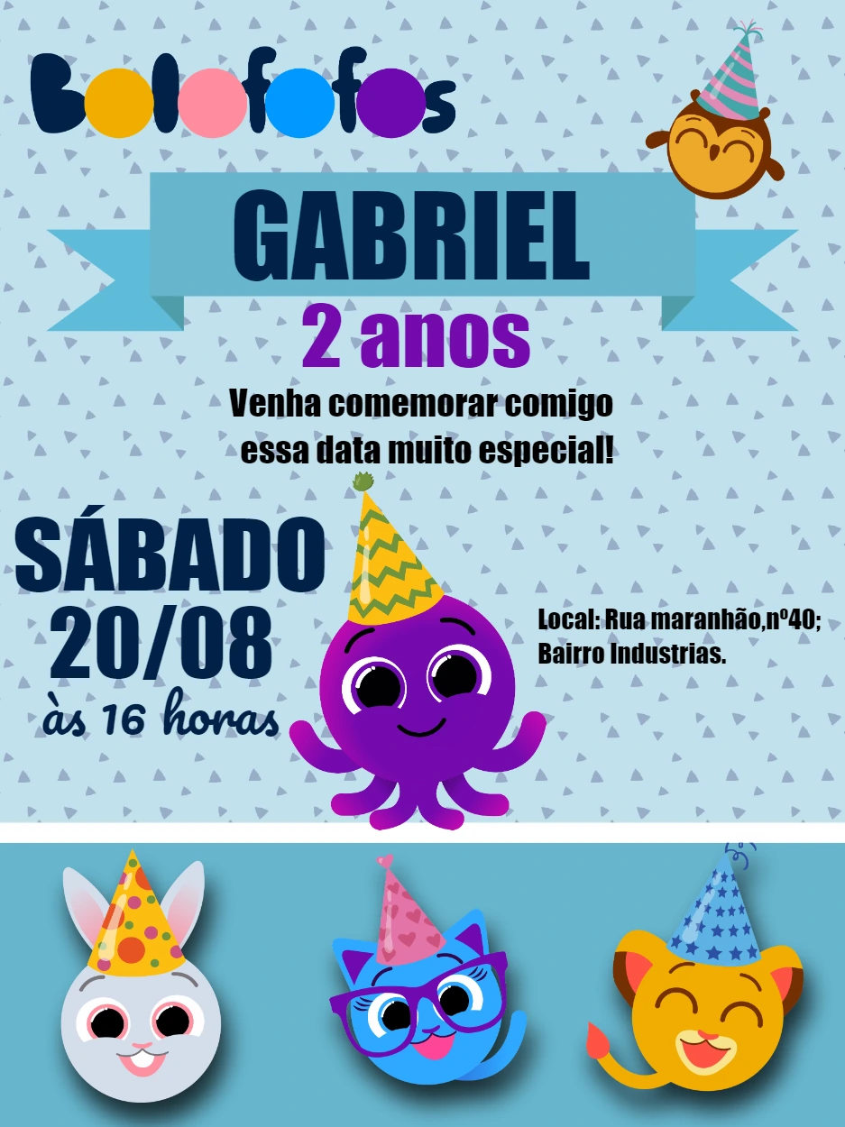 Convite de Aniversário Bolofofos com Personagens para Editar